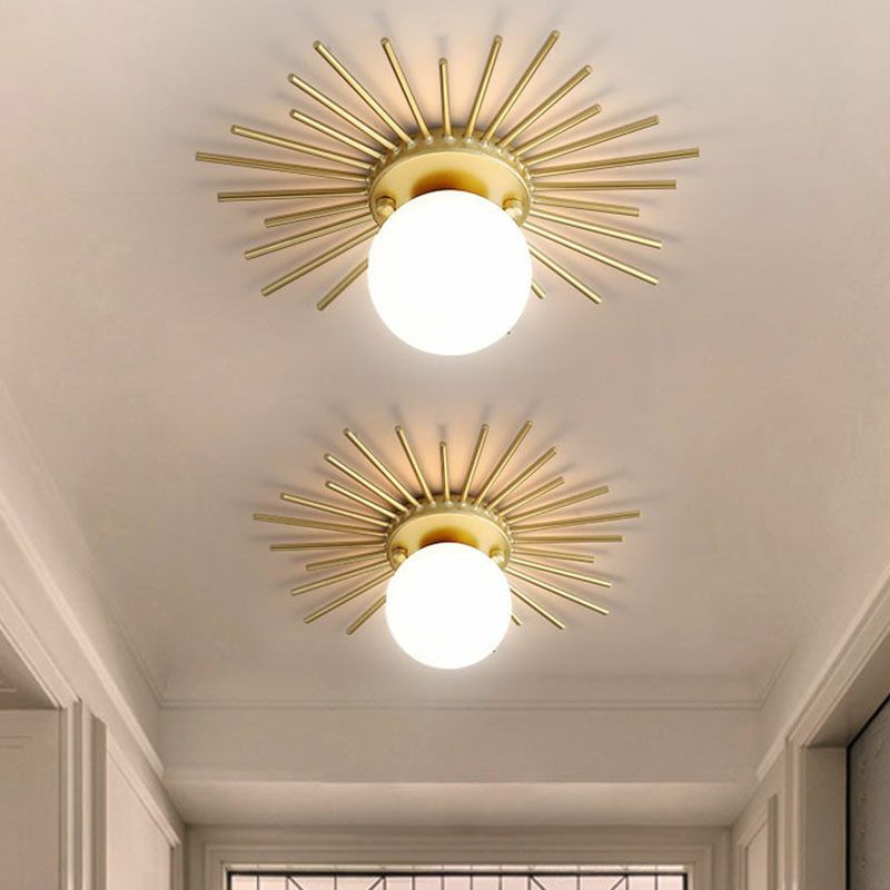 Golden Sunburst semi-inbouw eenvoudige creatieve plafondverlichting van enkel opaalglas voor foyer