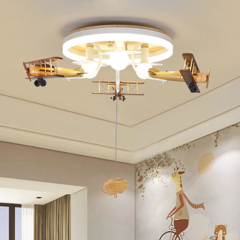Giallo Cloud e Plane Flushmount Novità Kids Style 3 - Light Wood Massimale Flush Light con Supply Chain