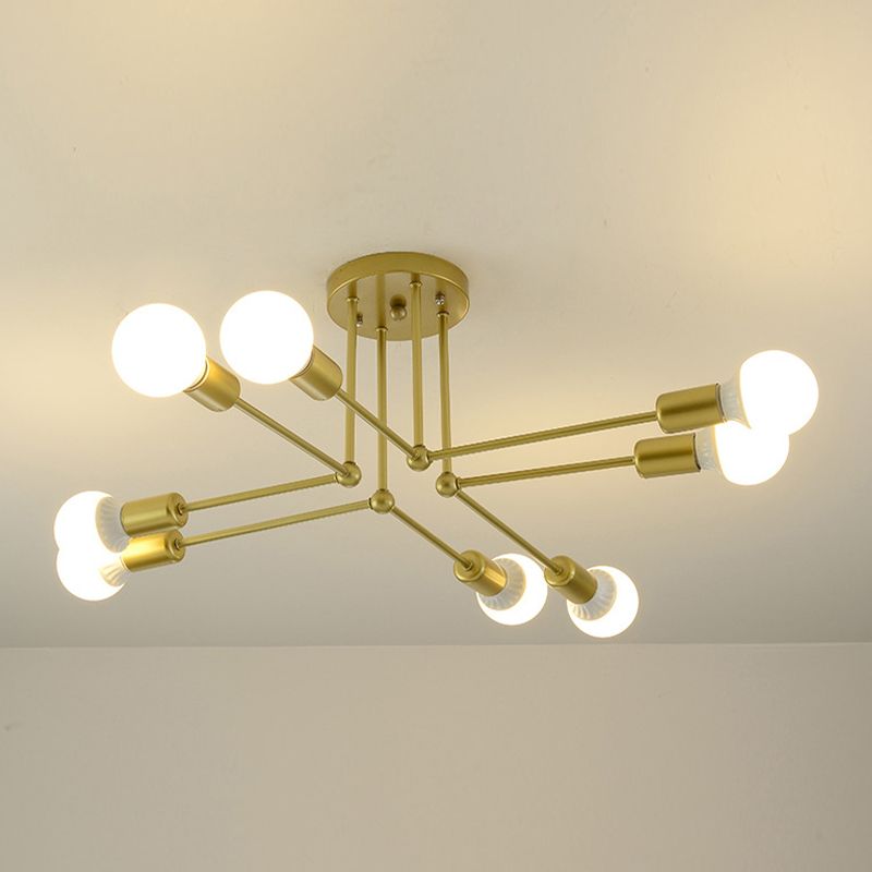 Sputnik Metal Ceiling Light Fixture Loft Style Bedroom Semi Flush Ceiling Light