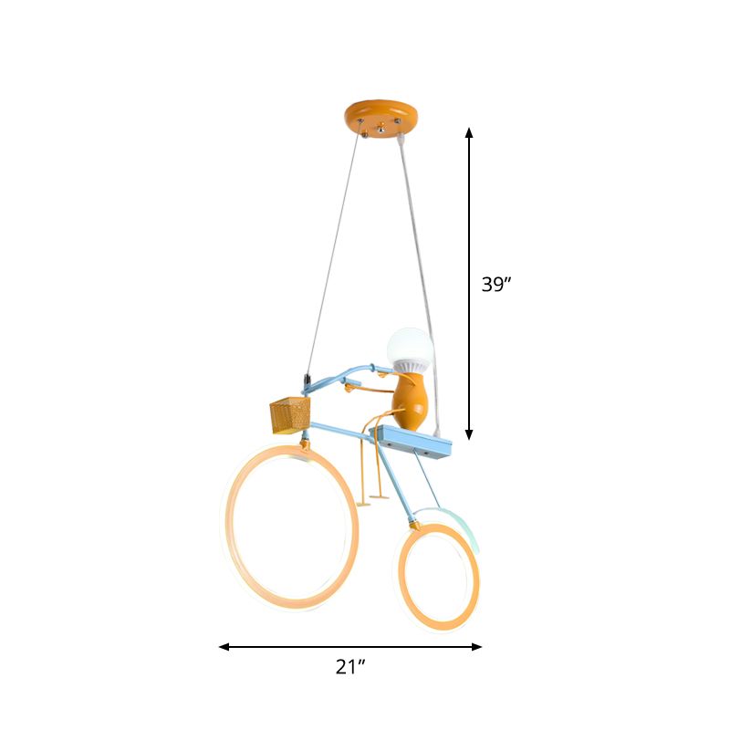 Cartoon Bicycle-Like Chandelier Lighting Metal LED Bedroom Pendant Lamp in Yellow and Blue
