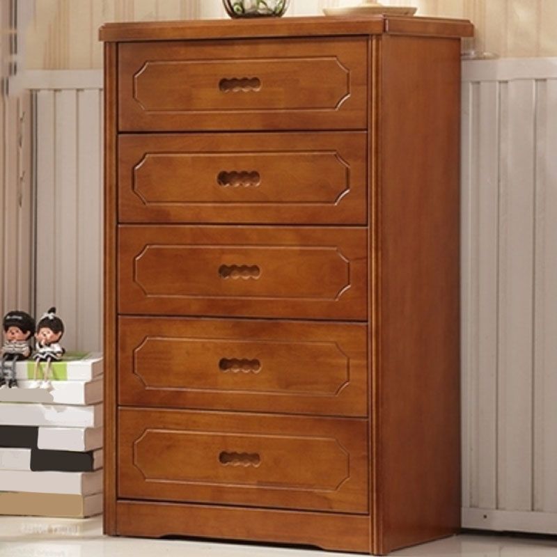 Rubber Wood Contemporary Storage Chest Bedroom Chest in Brown with Drawers