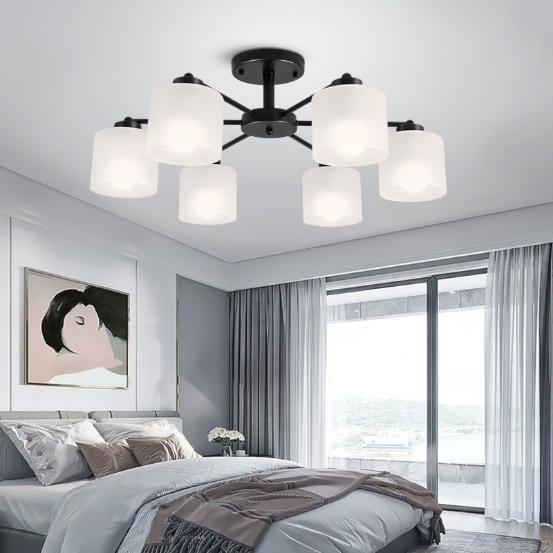 Contemporary Ceiling Lighting Black Semi Flush Mount Fixture with Glass for Living Room