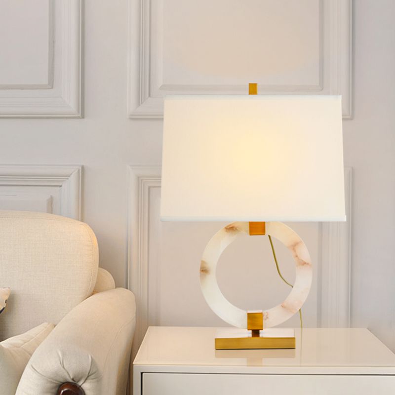 Trapezoid Fabric Task Light Modernism 1 Bulb White Small Desk Lamp with Metal Base