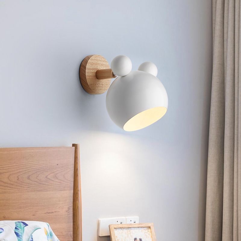 Wrought Iron Macaron Wall Sconce in Modern Concise Style Wooden Geometric Wall Lamp for Bedroom