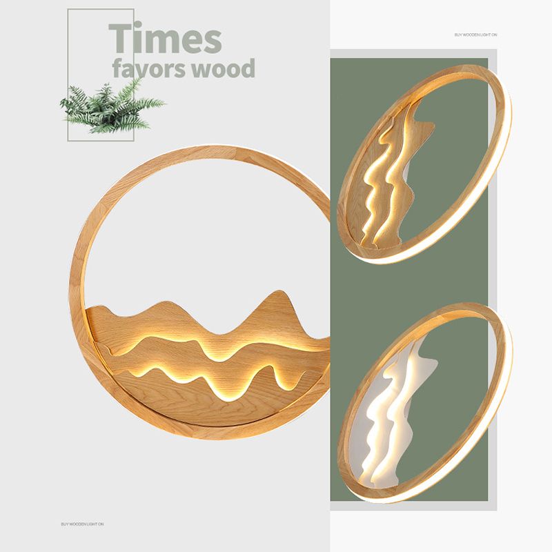 Houten Ring Vormige Flush Light Fixture Minimalistische LED Plafond Licht voor Slaapkamer