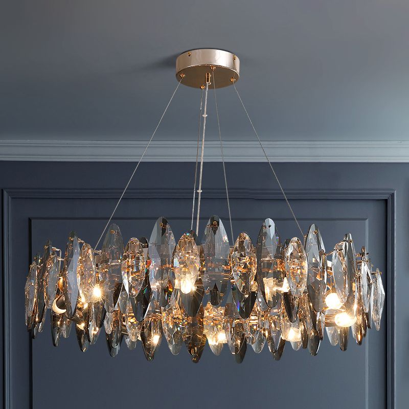 Ring Shape Crystal Chandelier Modern Iron Down Lighting Pendant for Study