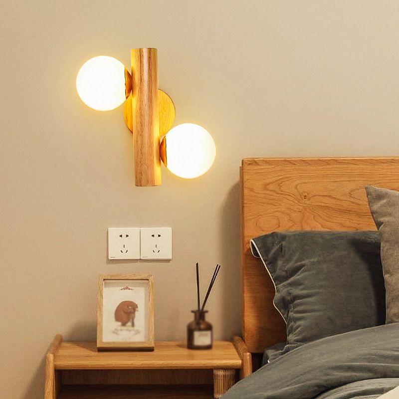 Contemporary Wood Wall Light White Glass Shaded Lighting for Hallway