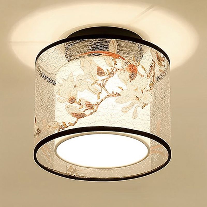 Fabric Light Fixtures Asia Style Fabric Flush Light for Living Room Dinning Room