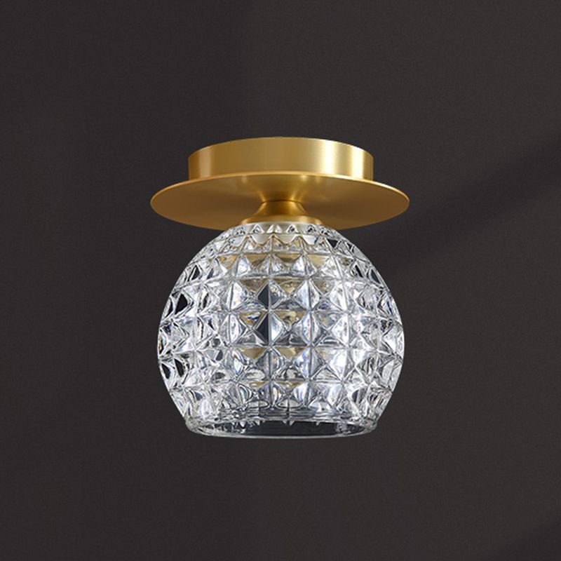 Luminaire de plafond de chambre à coucher sphérique cristal 1 tête minimaliste encastré or