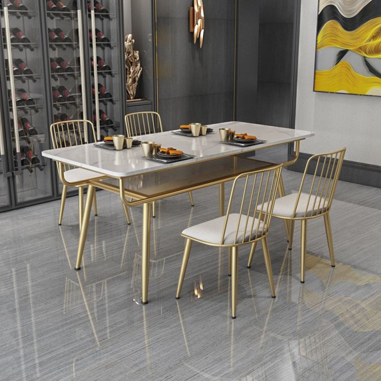 Stone and Iron Table Contemporary Storage Rectangular Dining Table