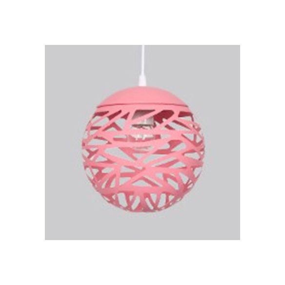 Kid Bedroom Hollow Orb Pendant Lamp Metal 1 Head Modern Candy Colored Hanging Light