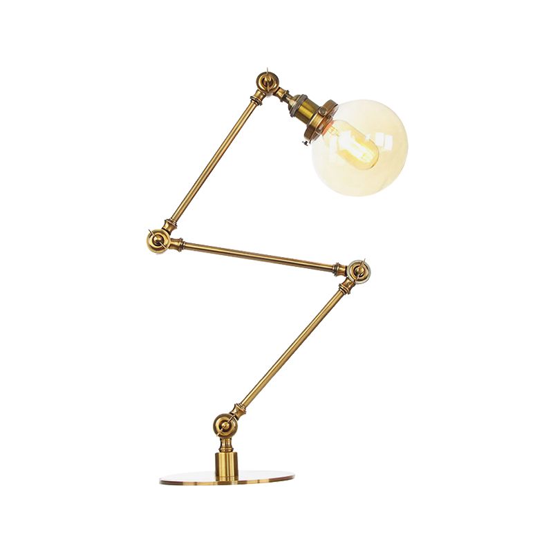 Industrial Global Table Lamp Amber/Clear Glass 1 Light Restaurant Table Light with Adjustable Arm in Black/Brass Finish