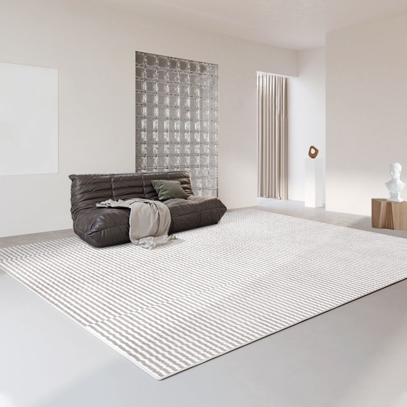 Modern Rug Light Grey Polyester Rug Stain Resistant Rug for Living Room
