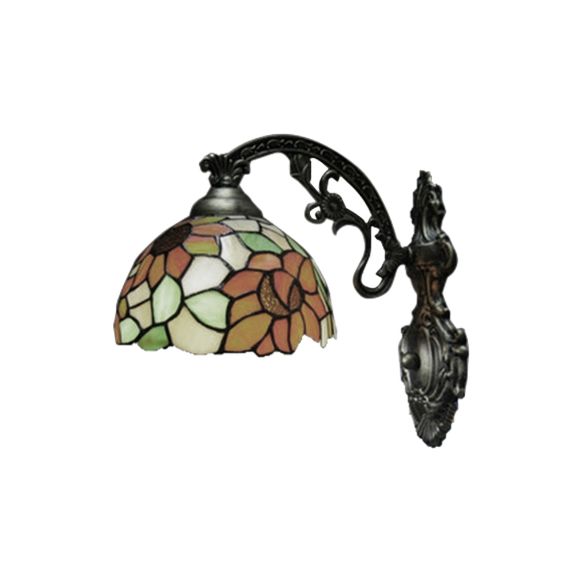 Loft Sunflower Wall Sconce Light Stained Glass 1 Light Wall Mount Light in Antique Bronze for Bedroom