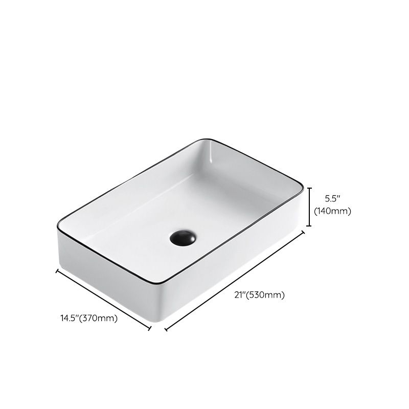 Modern Bathroom Sink Porcelain Pop-Up Drain Rectangular Vessel Sink