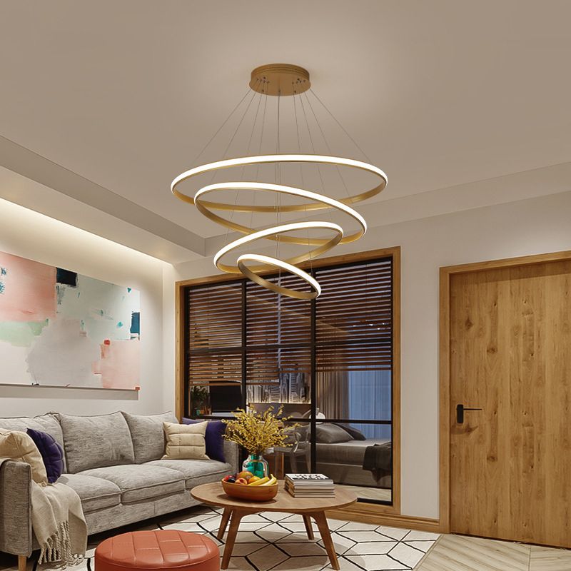 Iluminación colgante de anillo brillante externo simplicidad lobby de metal LED LED en oro