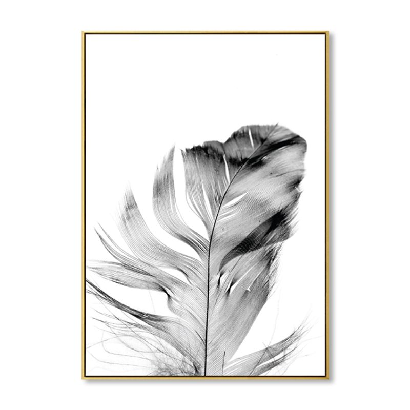 Minimalist Photo Feather Canvas Art Grey Still Life Wall Decor for House Interior