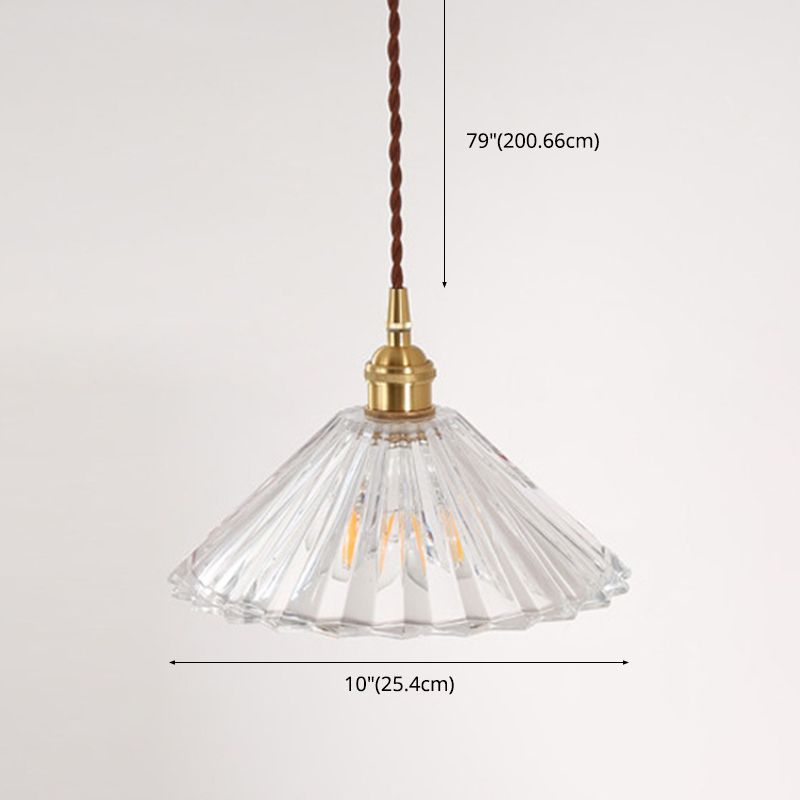 Tapered Hanging Light Fixture Simplicity Style Glass Brass Pendant Lighting Fixture