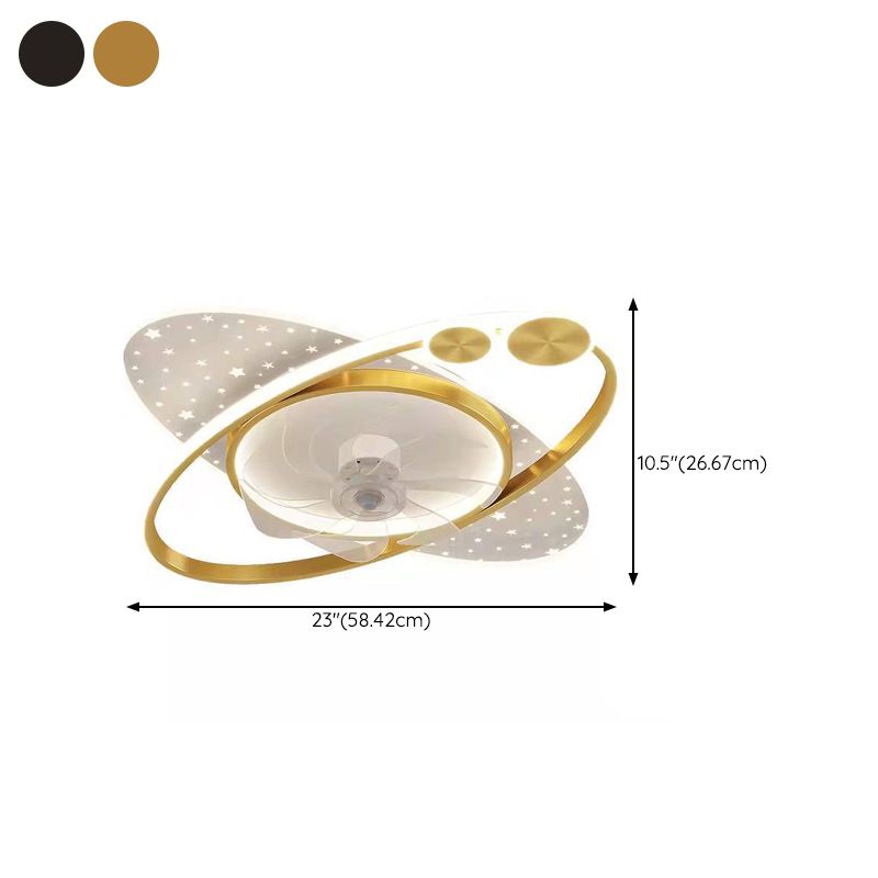 7-Blade Modernism Ceiling Fan Golden/Black LED Fan with Light for Foyer