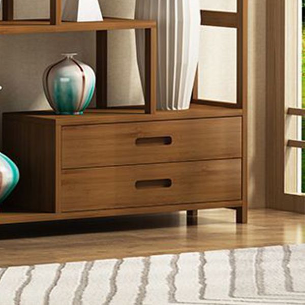 Contemporary Brown Etagere Book Shelf Open Vertical Bookshelf with Drawers