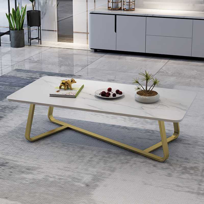 Cross Legs Stone Top Cocktail Table, 15.75" H Rectangular Coffee Table