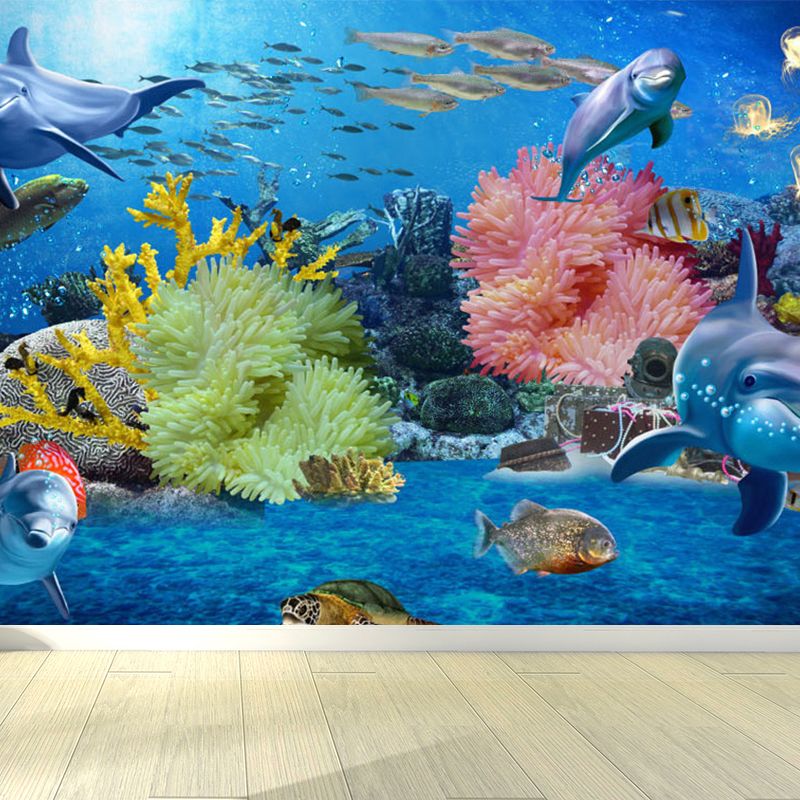 Large Underwater Wall Mural Blue Non-Woven Material Wall Decor, Washable, Custom Print