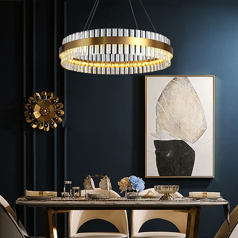 Anillo de colgante de suspensión Luz de comedor moderno encendedor lámpara de cristal en acabado dorado
