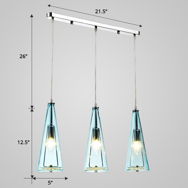 Conical Glass Multi-Light Pendant Modernist 3-Head Hanging Ceiling Light for Dining Room