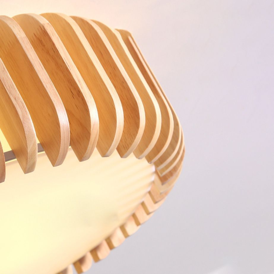 Wooden Flush Mount Ceiling Light Asian Style Living Room Round Shape Ceiling Mount Light