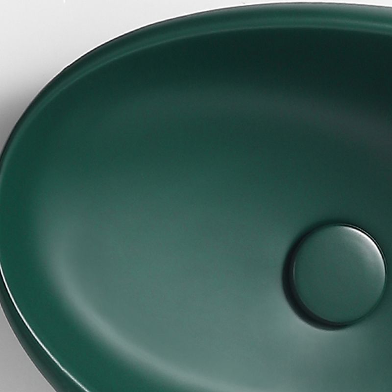 Modern Vessel Bathroom Sink Porcelain Oval with Pop-Up Drain and Faucet Wash Stand