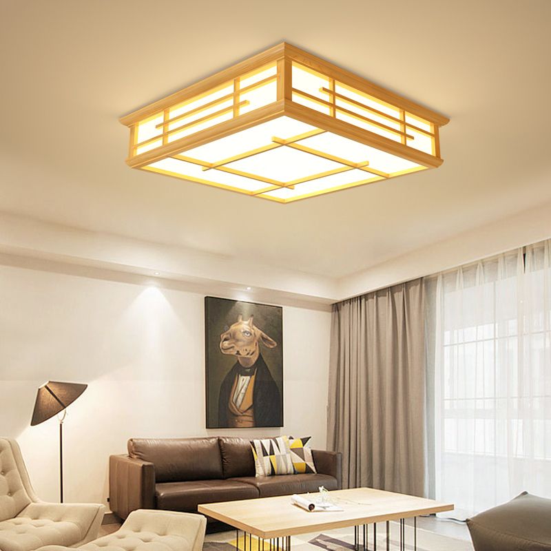 Japanische geometrische LED Flush Decke Licht Acryl Wohnzimmer Flush Montage Beleuchtung Armatur in Holz