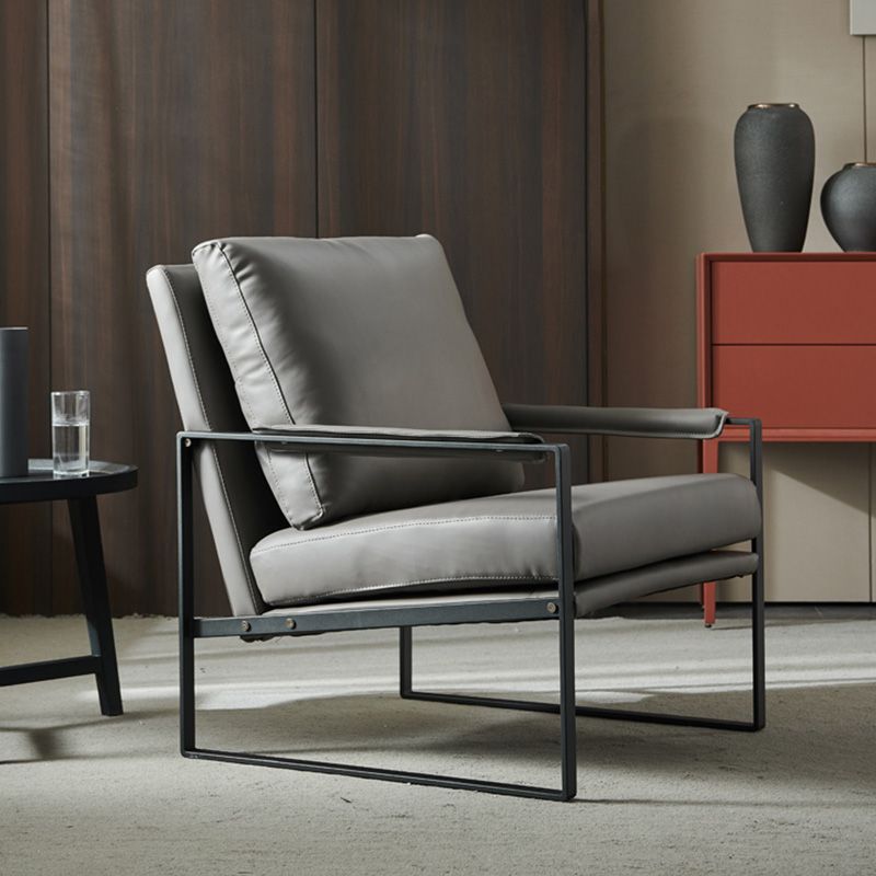 Solid Color Office Leather Arms Included with Cushion with Black Legs Armchair