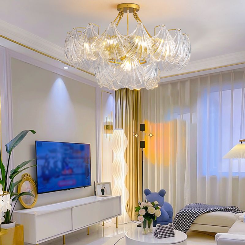 Modern Metal Ceiling Light Geometric Shape Hanging Lamp with Shell Shade for Living Room