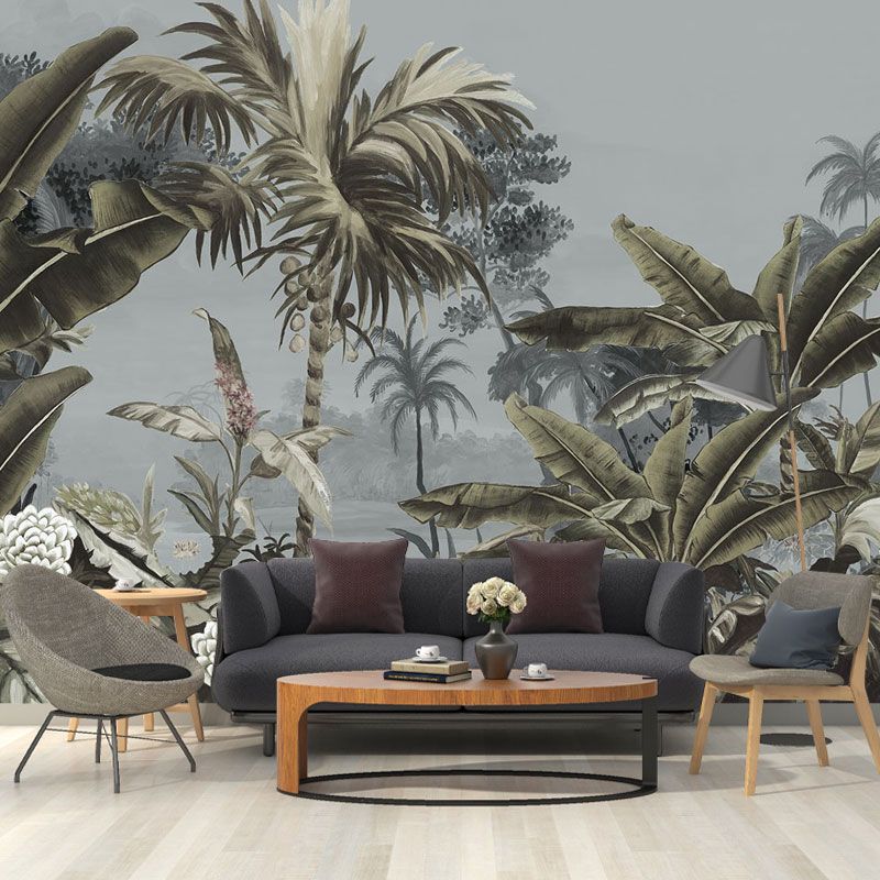 Contemporary Wall Mural Decal for Accent Wall, Grey and Green, Personalized Size Available