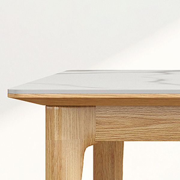 Midcentury Rectangle Dining Table Sintered Stone Table with 4 Legs Wood Base