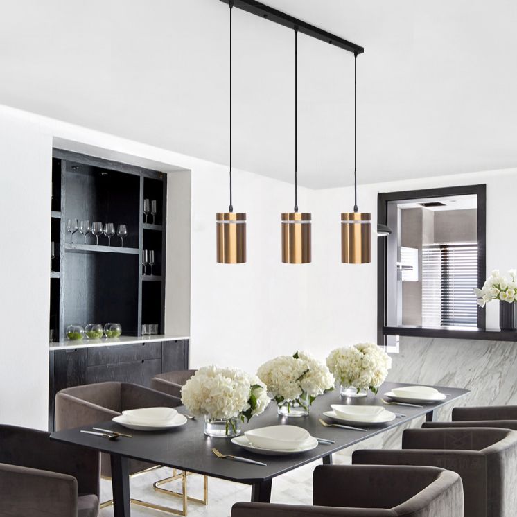 Cylinder Shape Dining Room Pendant Aluminum 1-Light Postmodern Hanging Light in Brass