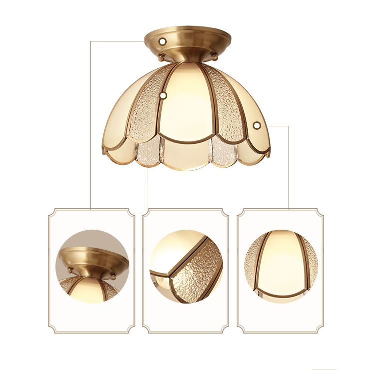 1-Light Bowl Shade Flush Mount Lighting Colonial Style Glass Flush Mount for Hallway