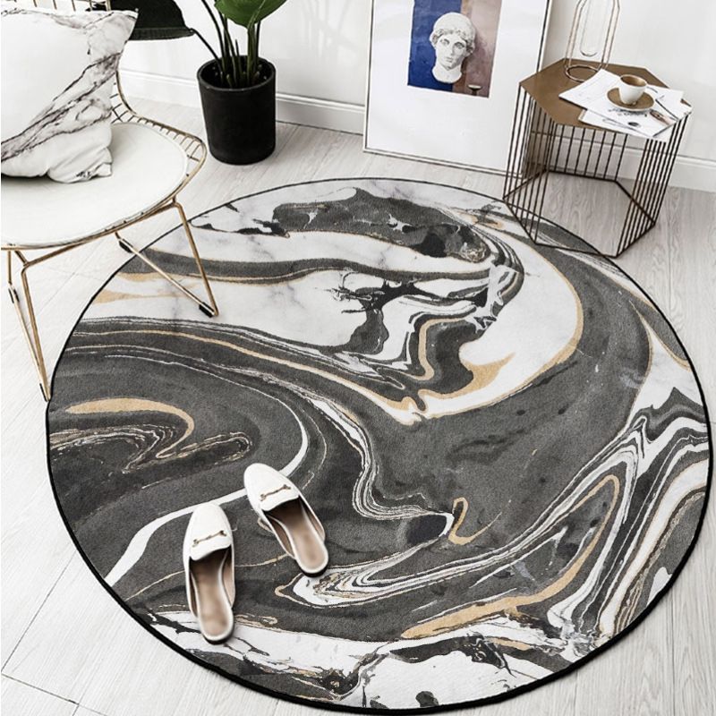 Bold Round Carpet Modern Abstract Carpet Washable Polyester Rug with Non-Slip Backing