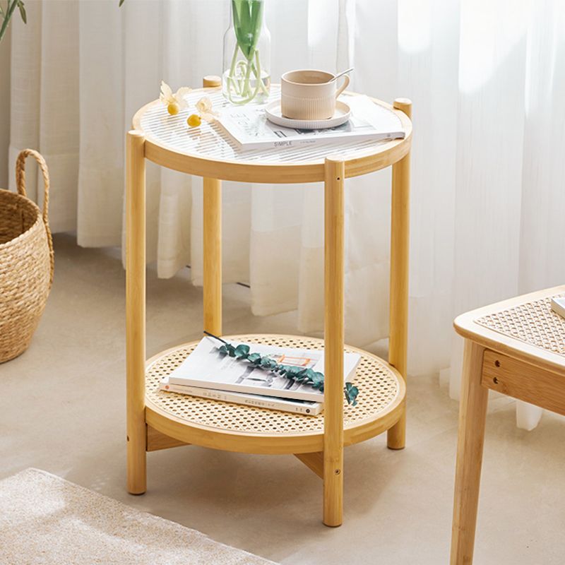 Tropical Coffee Table Glass 4 Legs Storage Round Coffee Cocktail Table