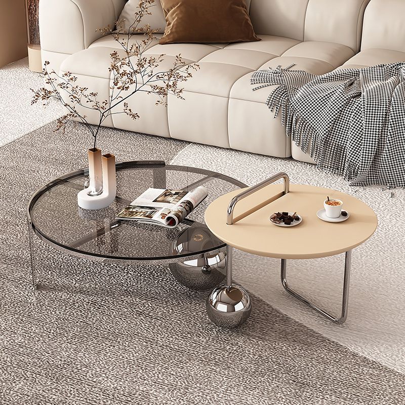 Contemporary Cocktail Table Glass Round Coffee Cocktail Table