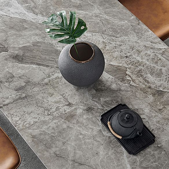 Contemporary Sintered Stone Top Dining Room Set with Rectangle Shape Dining Set with Pedestal Base