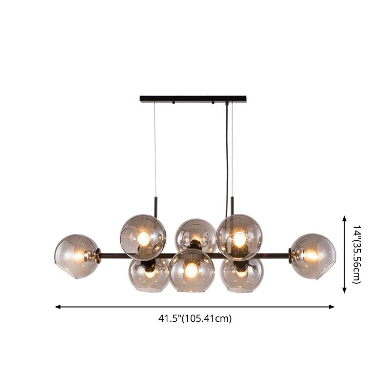Globe 8-Light Island Light dans le style artistique moderne lampe suspendue en fer forgé avec une teinte en verre