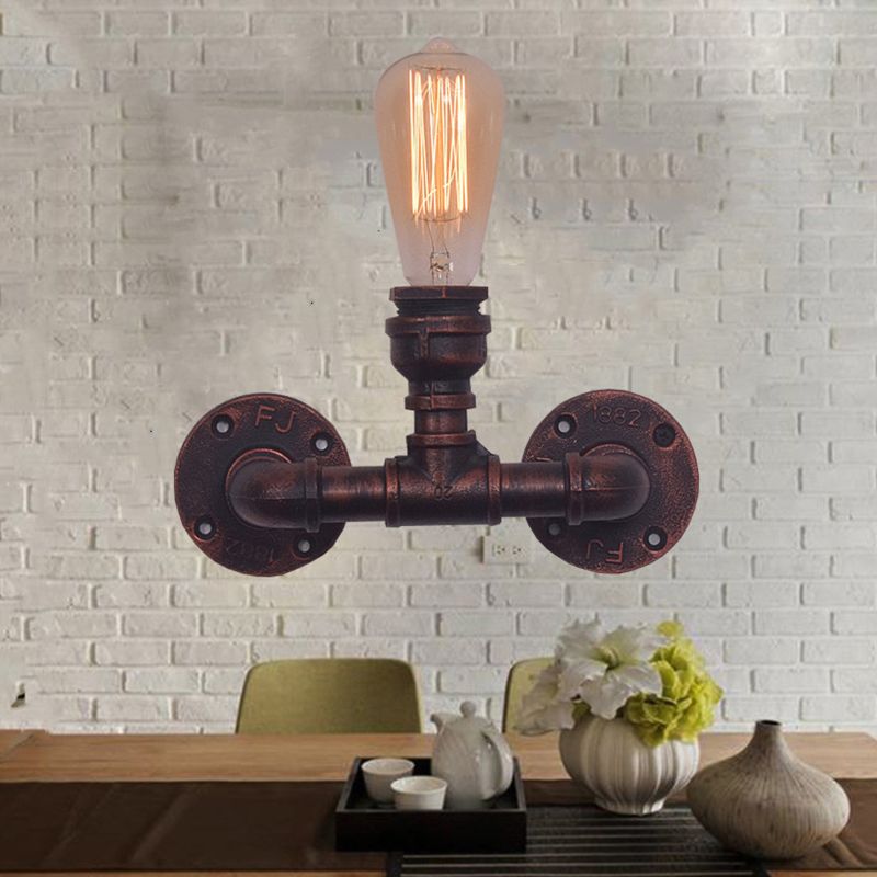 Industrial Style Pipe Shape Wall Sconce Metal 1 Light Sconces for Bedroom