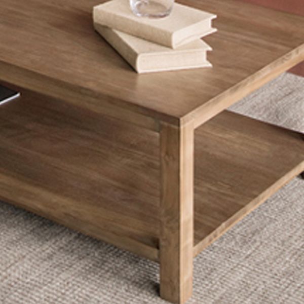 17"H Contemporary Coffee Table Solid Wood Coffee Cocktail Table with Storage
