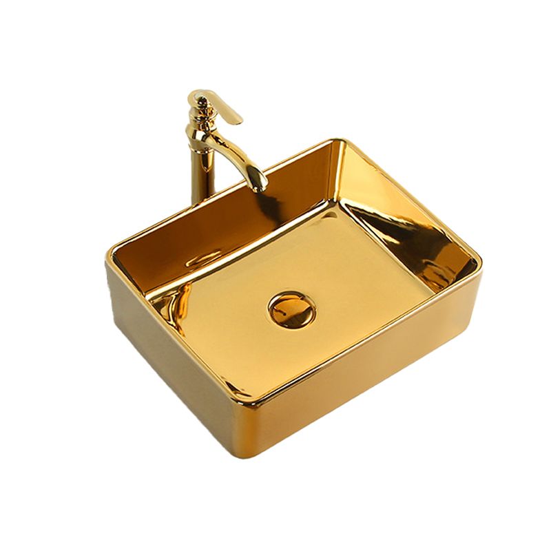 Modern Bathroom Sink Metal Rectangular with Pop-Up Drain and Faucet Vessel Bathroom Sink