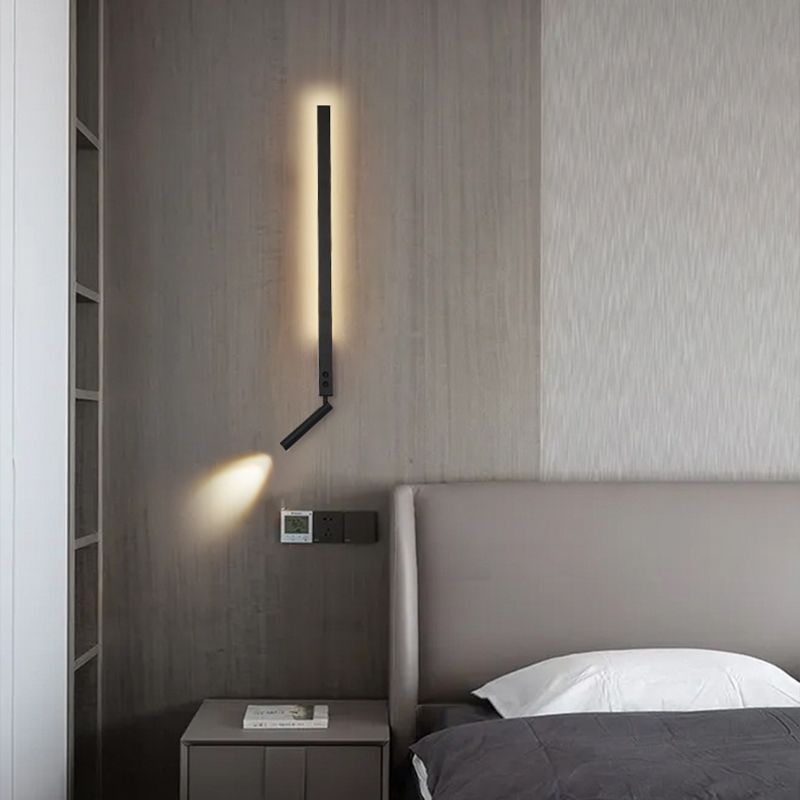 Estilo moderno de forma lineal mate de pared metal 1 luz de pared ligera para dormitorio