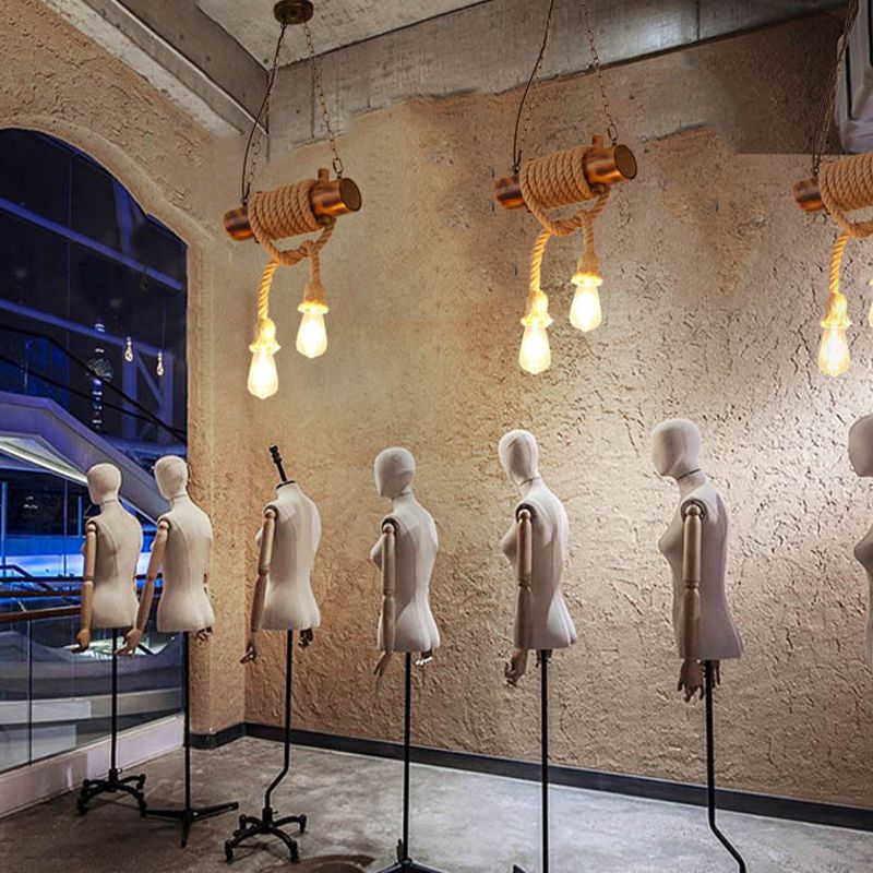 Industrial Style Island Light Hemp Rope Island Hanging Lamp for Living Room
