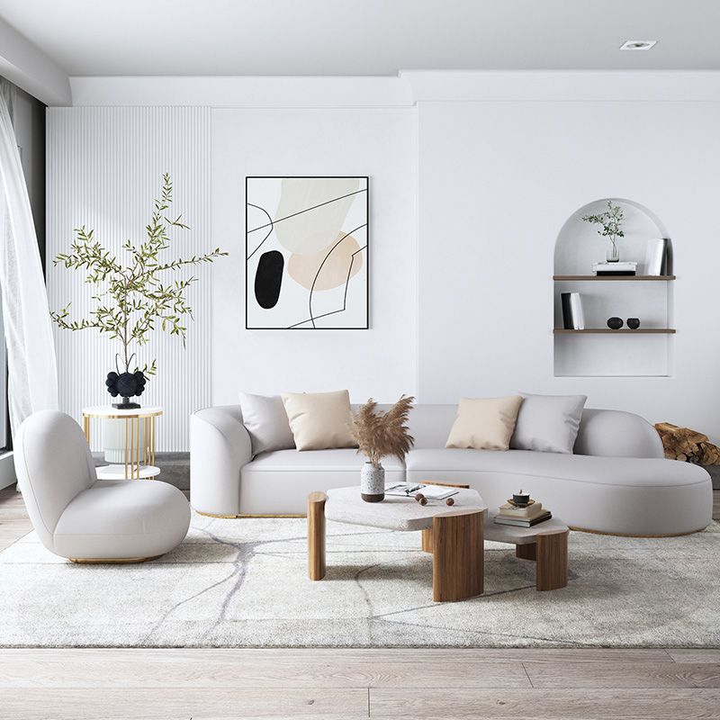 Tuxedo Arm Sofa Cushions with Pillows Seating in White and Beige