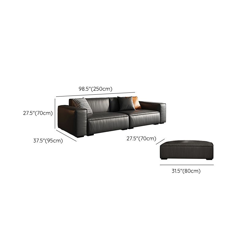 Modern Square Arm Sectional, Genuine Leather Sectional Couch in Black