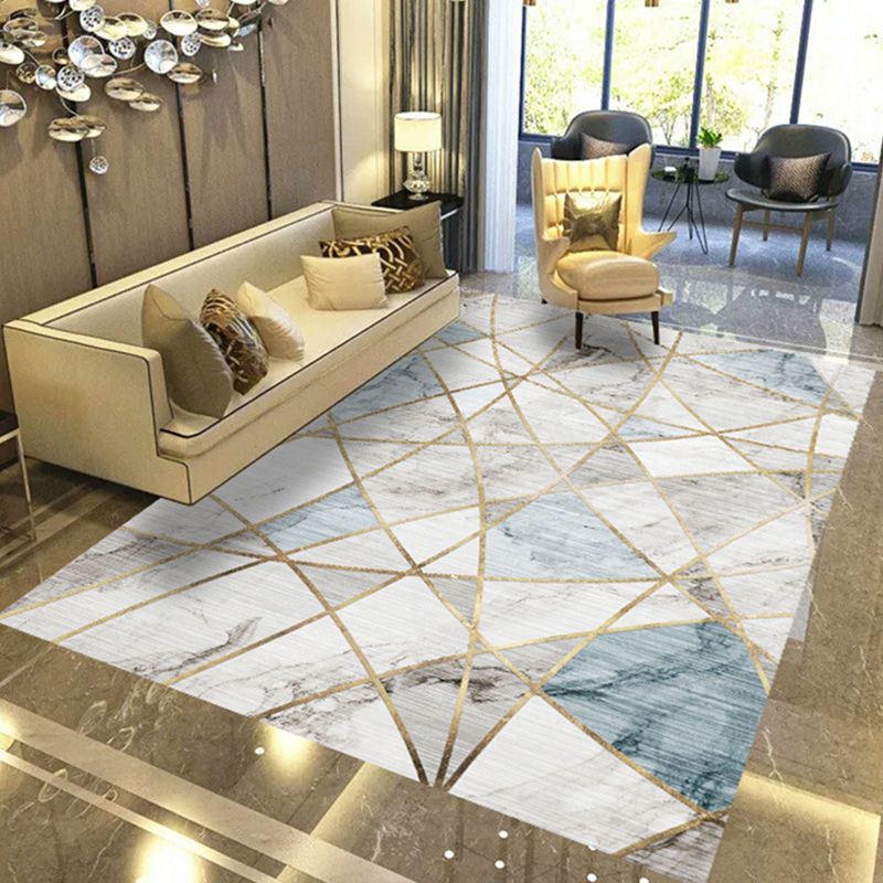 Modern Geometric Abstract Pattern Rug Multi Color Synthetics Carpet Anti-Slip Pet Friendly Machine Washable Rug for Living Room